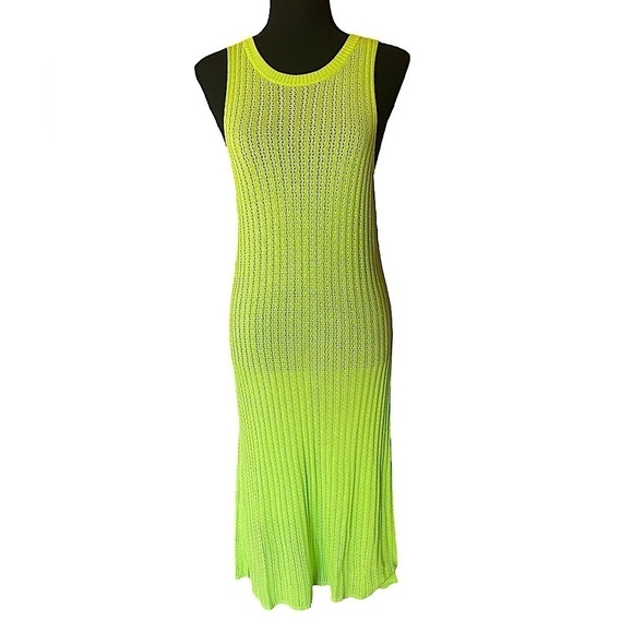 Eanuar Dresses & Skirts - Slim Hollow Crochet Midi Dress Green Plus Size 2XL NWT Colorful Lime Green